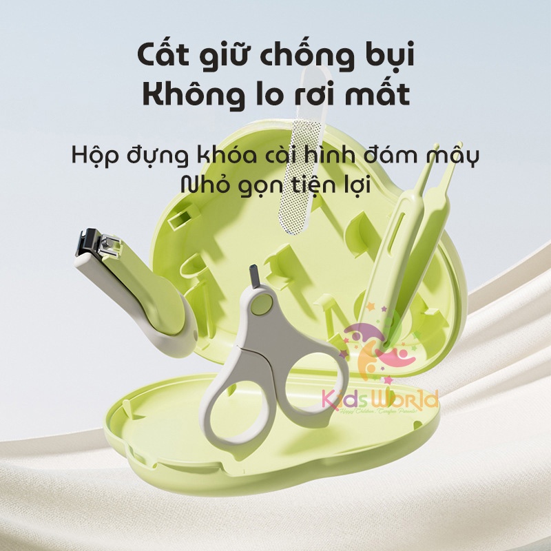 Bộ dụng cụ cắt móng tay, móng chân KidsWorld hình đám mây chống kẹp cho bé sơ sinh