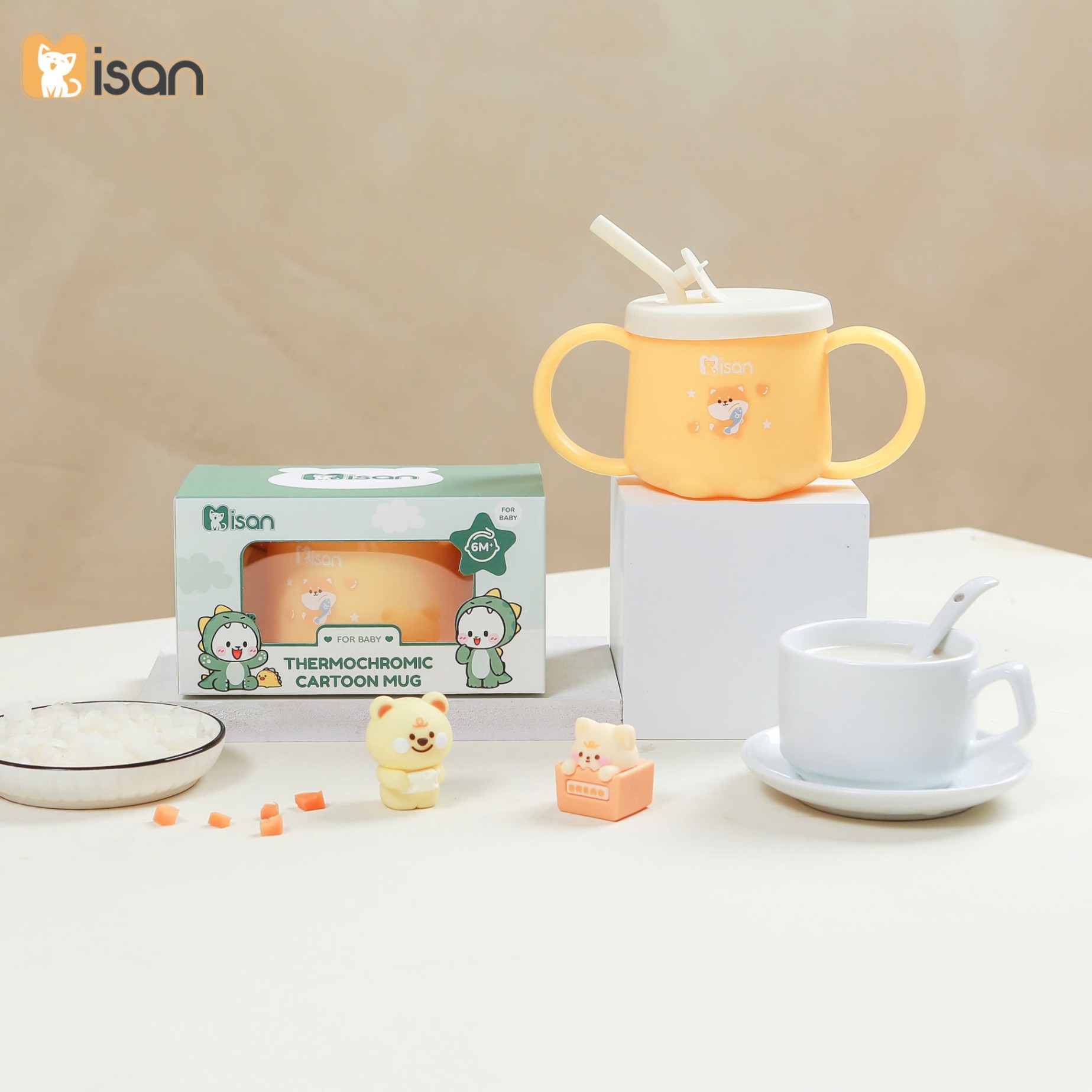 Cốc tập uống nước, tập hút Misan dung tích 250ml có chức năng báo nóng cảm biến nhiệt tiện lợi cho bé
