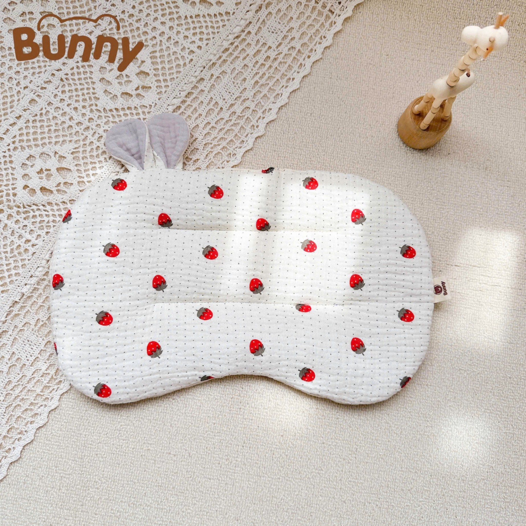 Gối lót đầu cho bé sơ sinh tai thỏ Bunny xô Muslin trần bông mỏng thấm hút mồ hôi đầu giúp bé ngủ ngon ngủ sâu giấc hơn