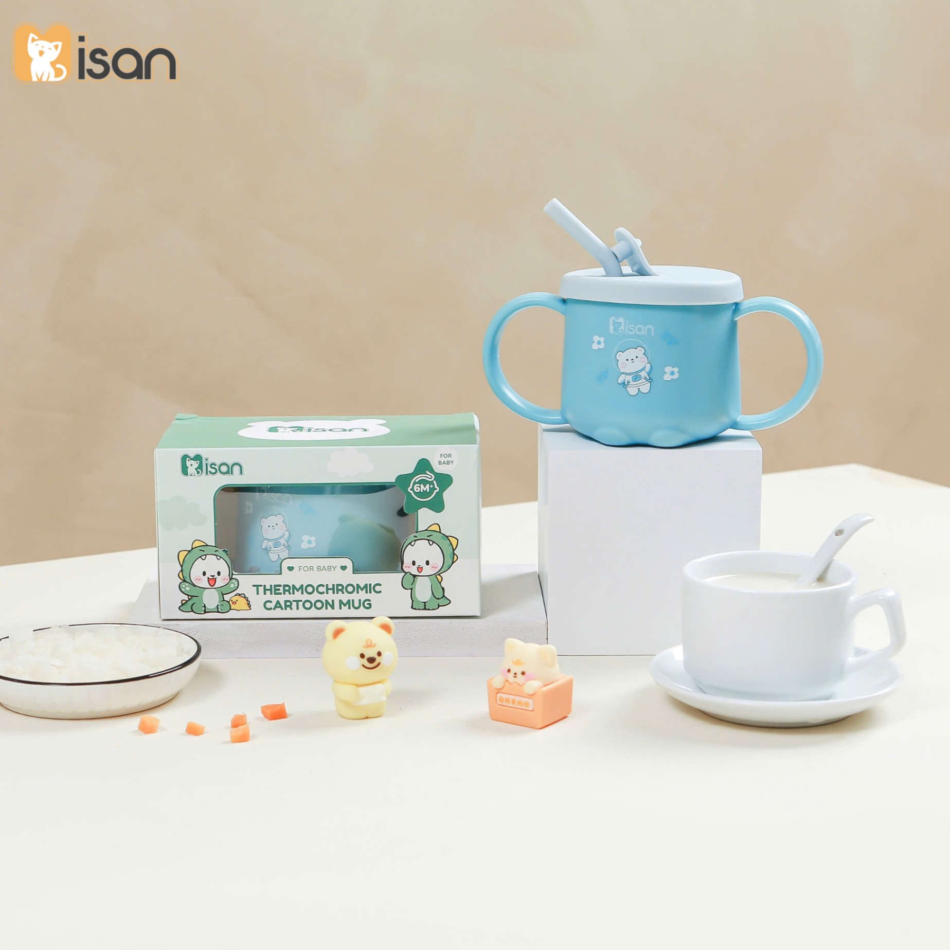 Cốc tập uống nước, tập hút Misan dung tích 250ml có chức năng báo nóng cảm biến nhiệt tiện lợi cho bé