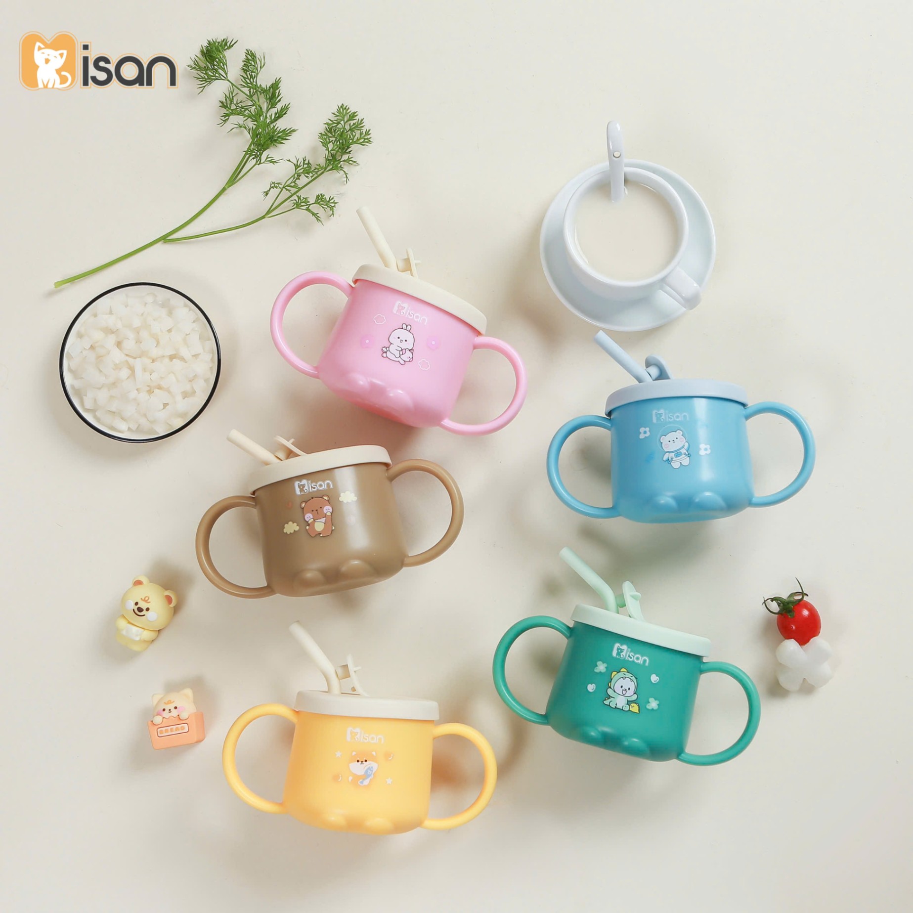Cốc tập uống nước, tập hút Misan dung tích 250ml có chức năng báo nóng cảm biến nhiệt tiện lợi cho bé