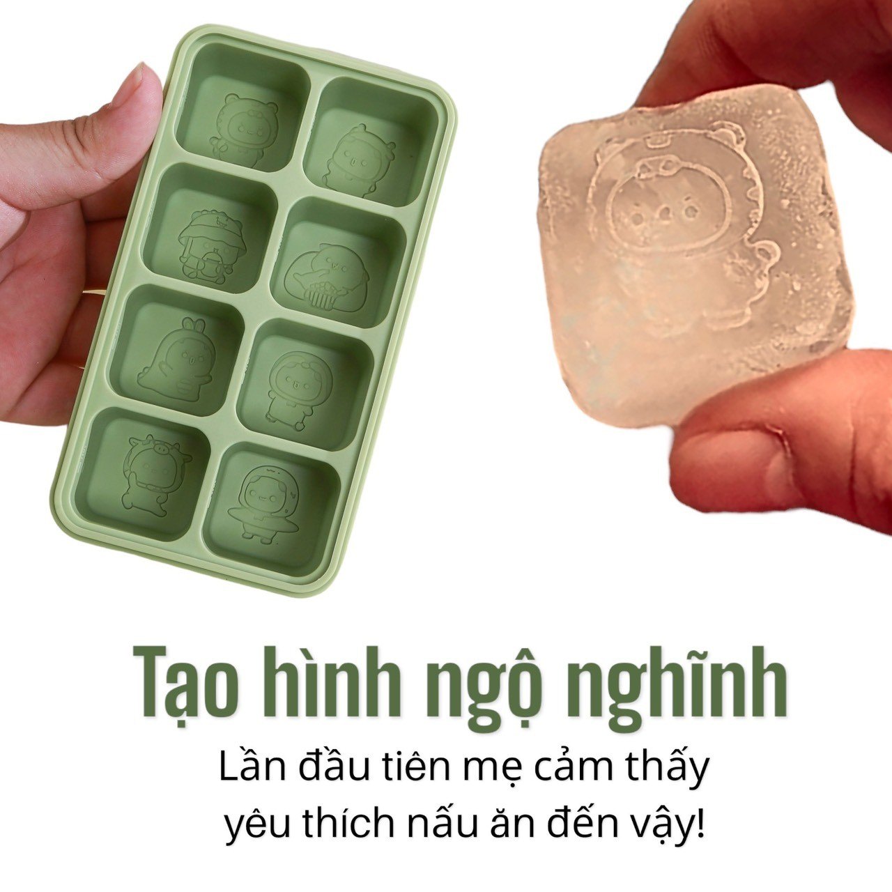 Khay trữ đông đồ ăn dặm silicon Misan Cube 8 ô cho bé có nắp đậy, Hộp trữ đông đồ ăn dặm silicon Misan có vạch chia ml