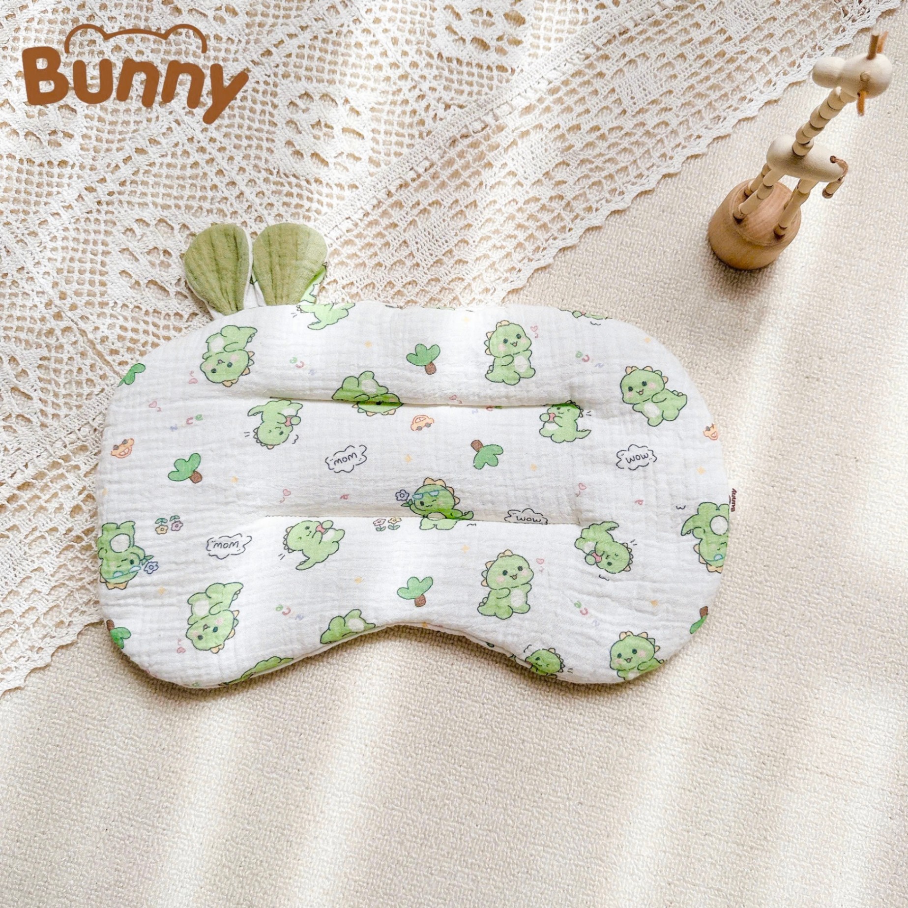 Gối lót đầu cho bé sơ sinh tai thỏ Bunny xô Muslin trần bông mỏng thấm hút mồ hôi đầu giúp bé ngủ ngon ngủ sâu giấc hơn