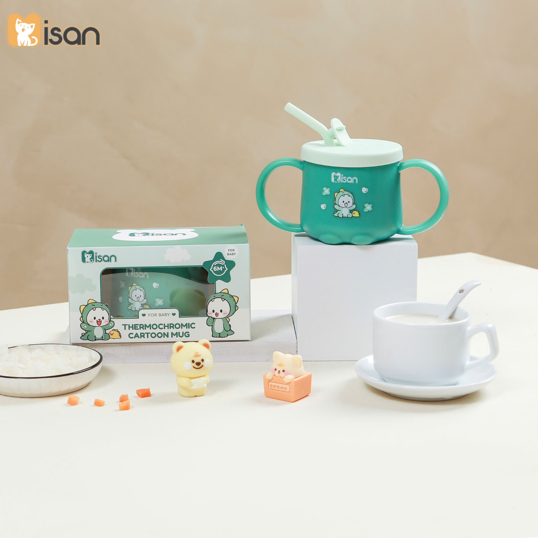 Cốc tập uống nước, tập hút Misan dung tích 250ml có chức năng báo nóng cảm biến nhiệt tiện lợi cho bé