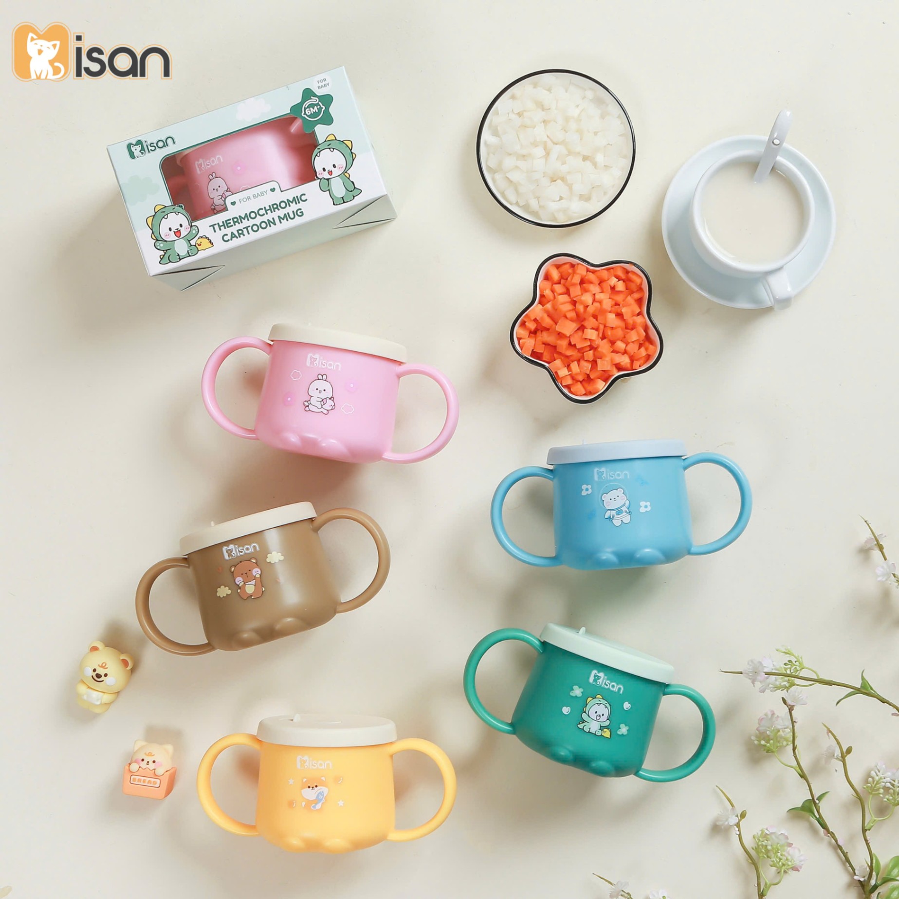 Cốc tập uống nước, tập hút Misan dung tích 250ml có chức năng báo nóng cảm biến nhiệt tiện lợi cho bé