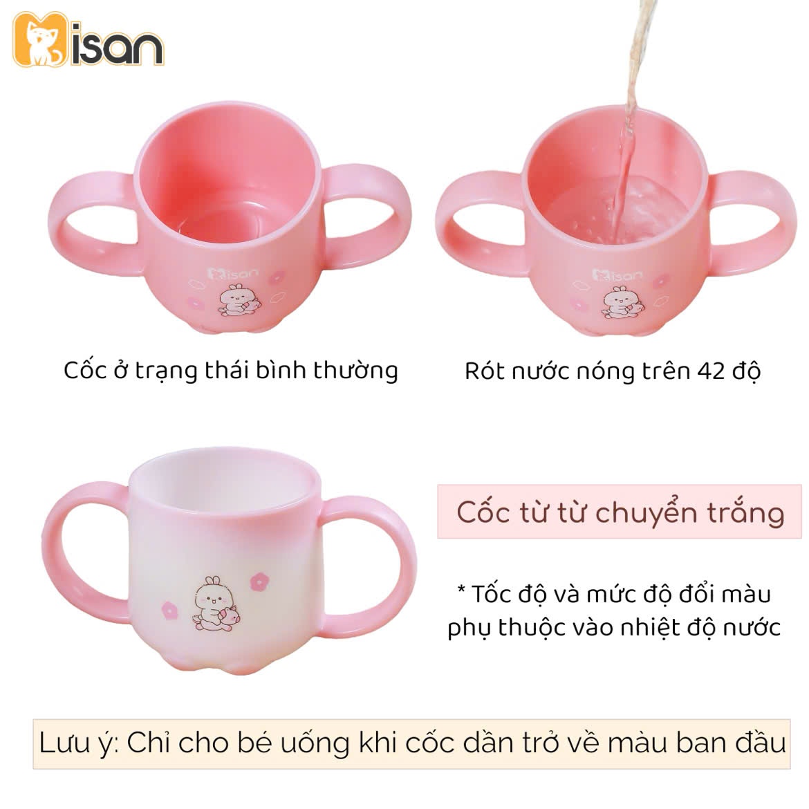 Cốc tập uống nước, tập hút Misan dung tích 250ml có chức năng báo nóng cảm biến nhiệt tiện lợi cho bé