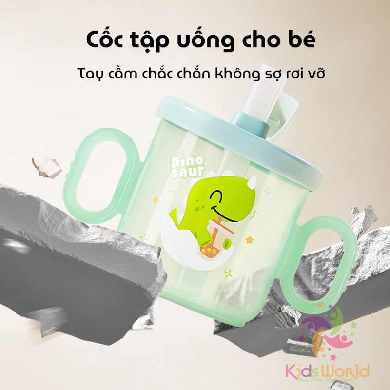 Cốc tập uống cho bé KidsWorld kiểu dáng hoạt hình dung tích 300ml có ống hút và 2 tay cầm có thể tháo rời