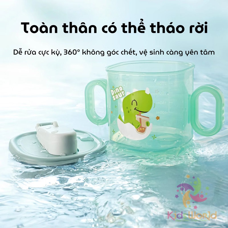 Cốc tập uống cho bé KidsWorld kiểu dáng hoạt hình dung tích 300ml có ống hút và 2 tay cầm có thể tháo rời
