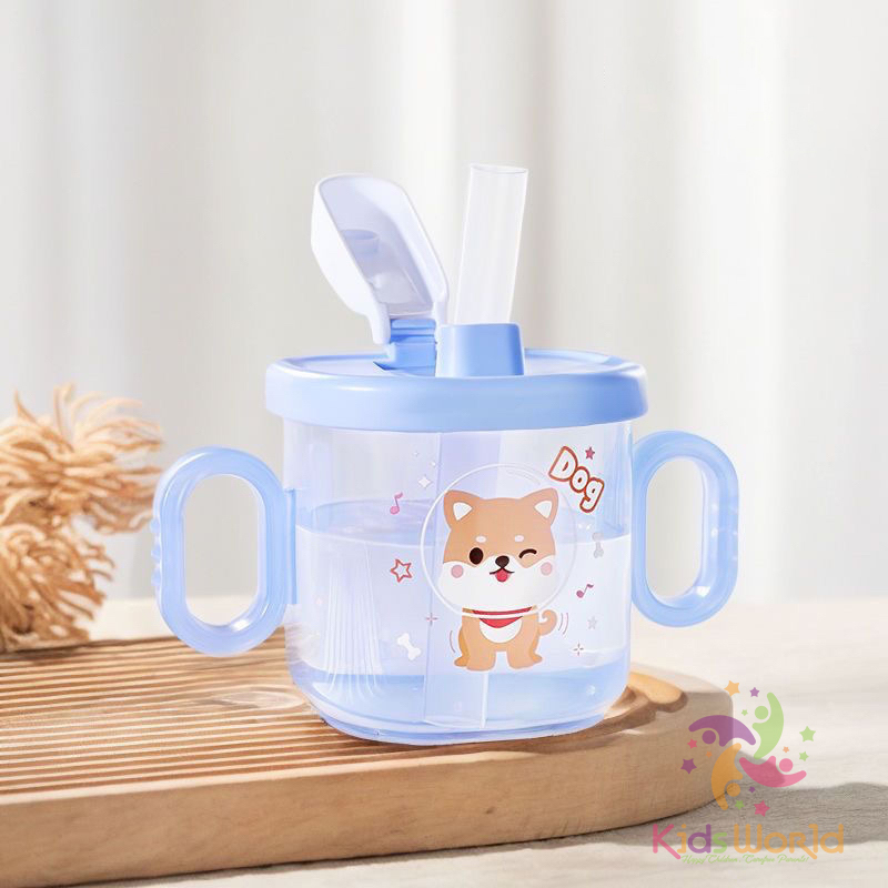 Cốc tập uống cho bé KidsWorld kiểu dáng hoạt hình dung tích 300ml có ống hút và 2 tay cầm có thể tháo rời