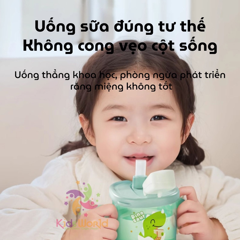 Cốc tập uống cho bé KidsWorld kiểu dáng hoạt hình dung tích 300ml có ống hút và 2 tay cầm có thể tháo rời