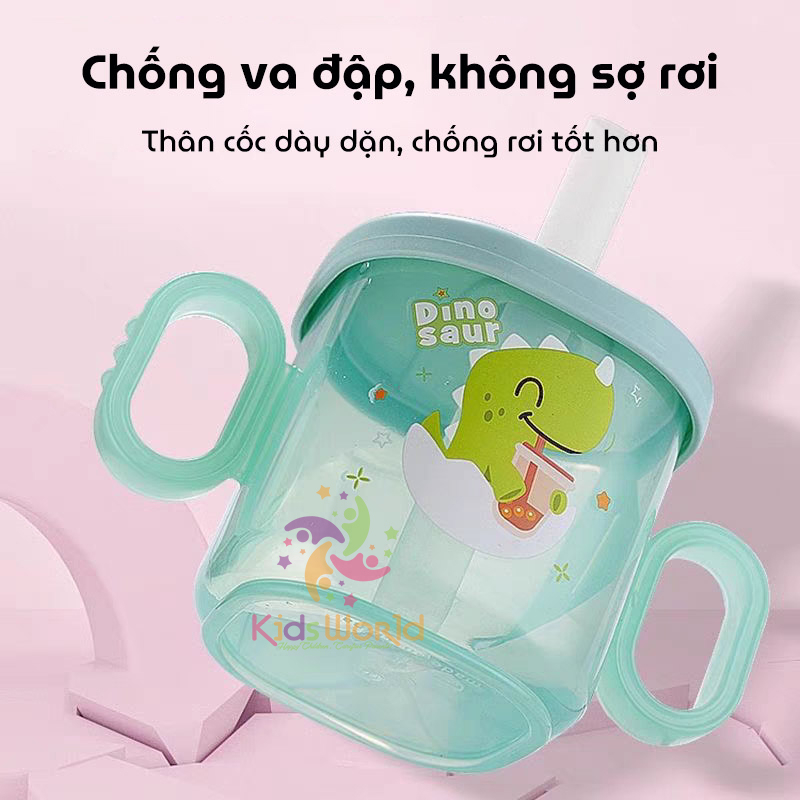 Cốc tập uống cho bé KidsWorld kiểu dáng hoạt hình dung tích 300ml có ống hút và 2 tay cầm có thể tháo rời