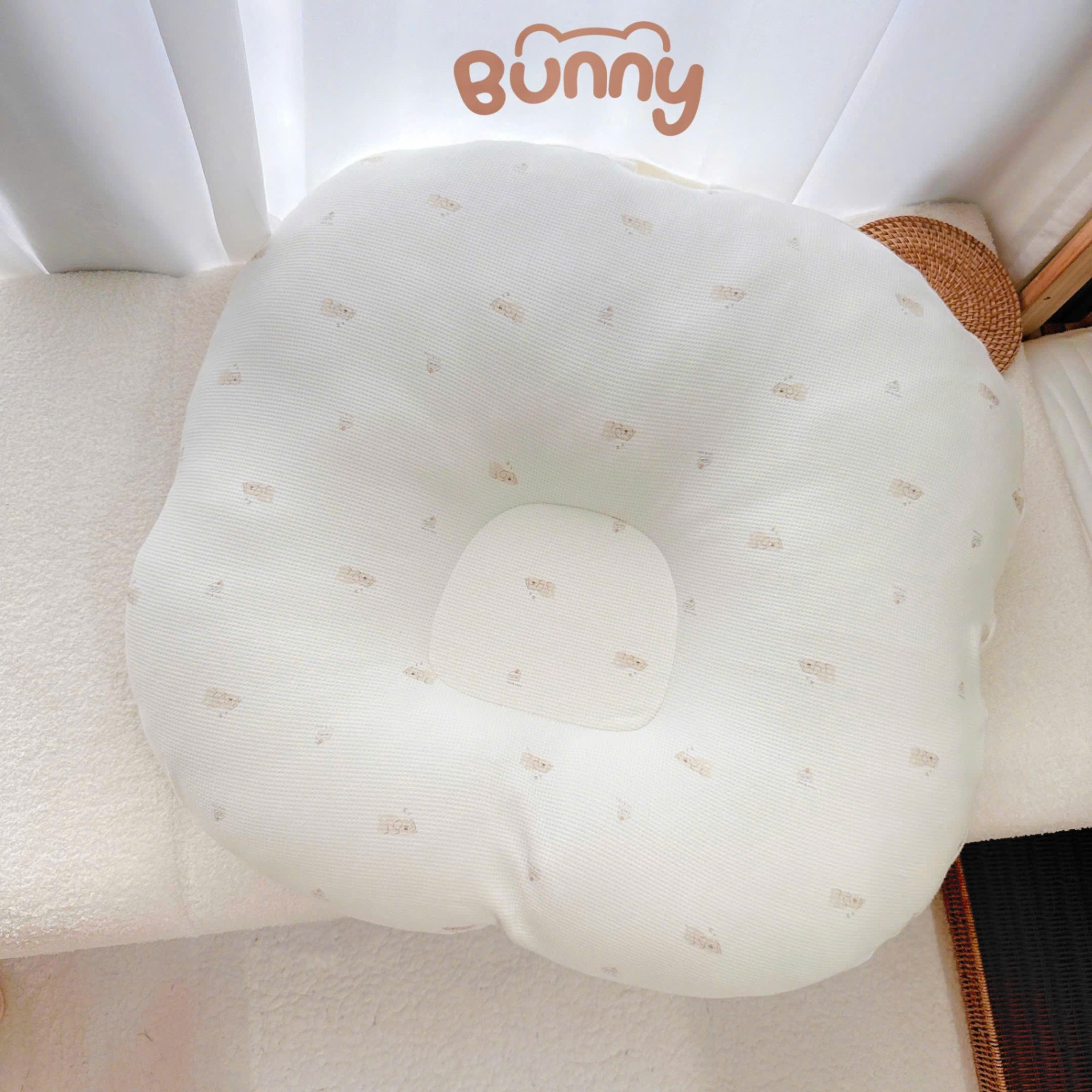 Gối chống trào ngược cho bé Bunny vải Cotton Waffle kiêm đệm ngủ chống trào ngược mềm mại thoáng khí thấm hút mồ hôi