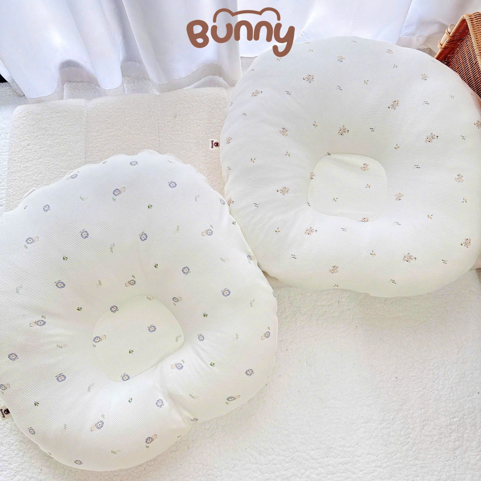 Gối chống trào ngược cho bé Bunny vải Cotton Waffle kiêm đệm ngủ chống trào ngược mềm mại thoáng khí thấm hút mồ hôi