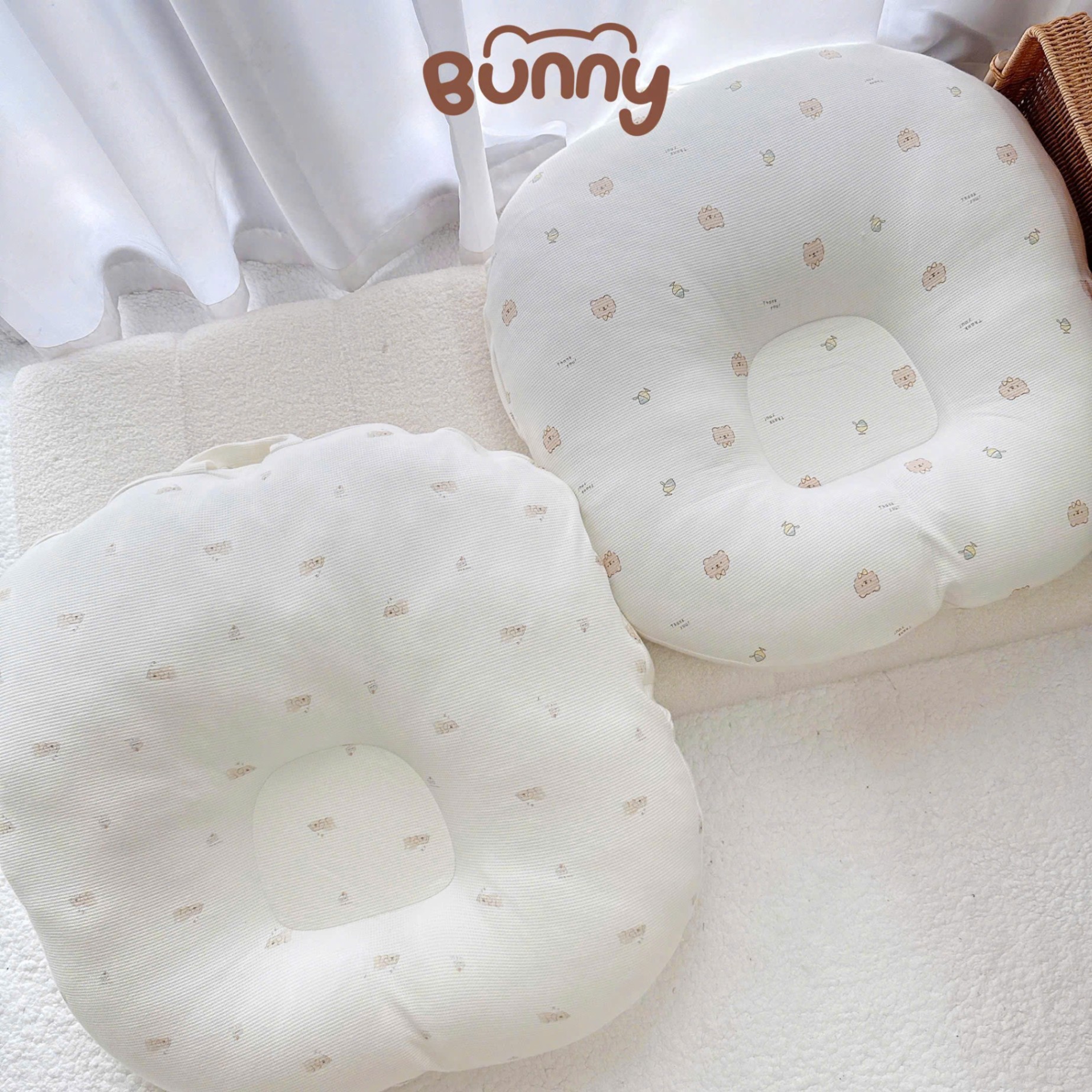 Gối chống trào ngược cho bé Bunny vải Cotton Waffle kiêm đệm ngủ chống trào ngược mềm mại thoáng khí thấm hút mồ hôi