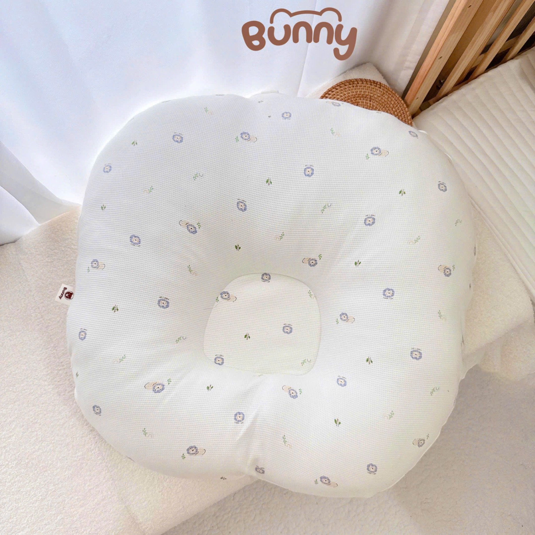Gối chống trào ngược cho bé Bunny vải Cotton Waffle kiêm đệm ngủ chống trào ngược mềm mại thoáng khí thấm hút mồ hôi