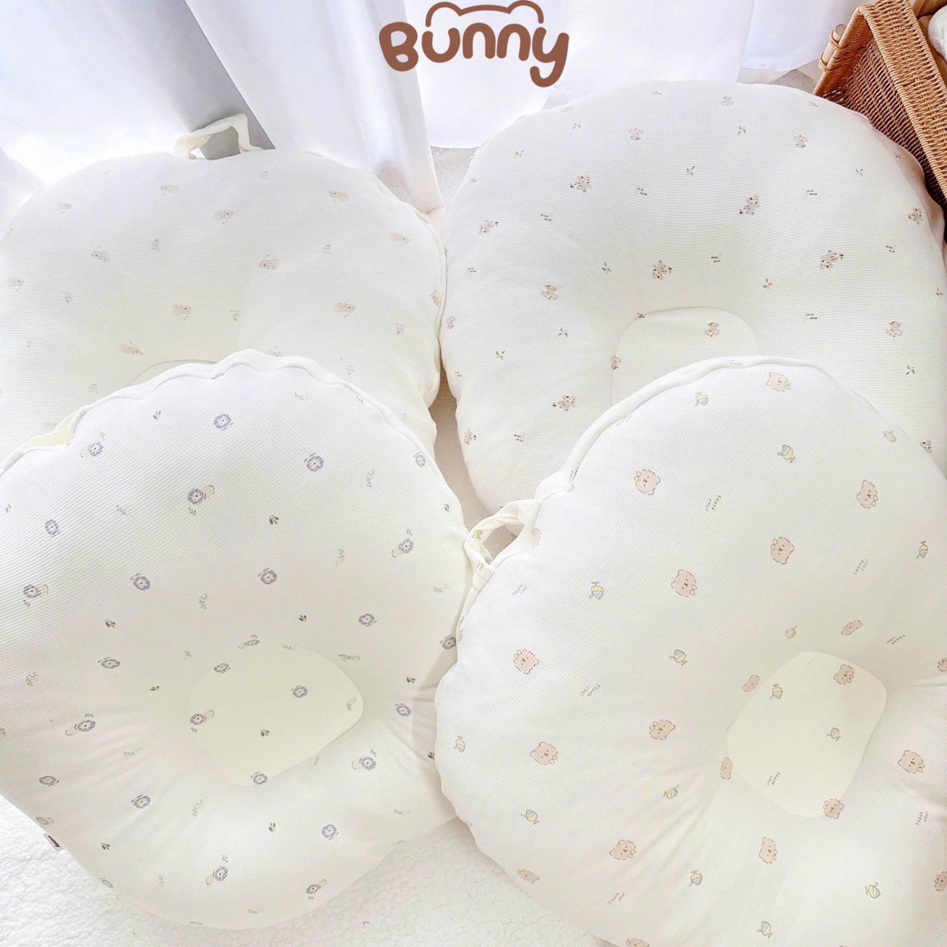 Gối chống trào ngược cho bé Bunny vải Cotton Waffle kiêm đệm ngủ chống trào ngược mềm mại thoáng khí thấm hút mồ hôi