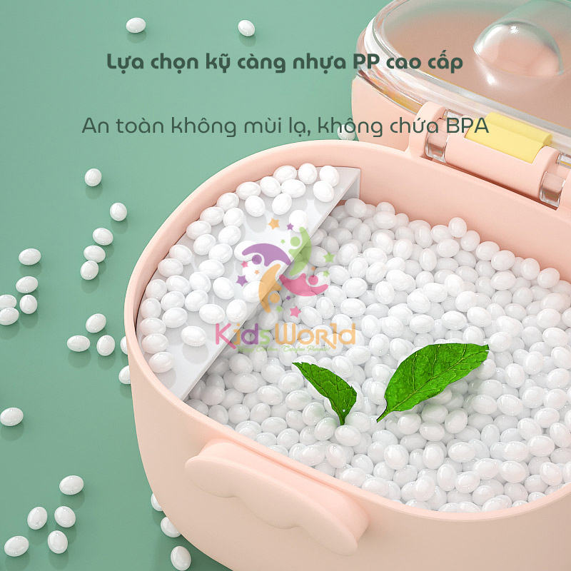 Hộp đựng sữa bột, trữ sữa bột cho bé di động KidsWorld hình khủng long dễ thương kèm thìa tiện lợi cho bé khi đi chơi, du lịch
