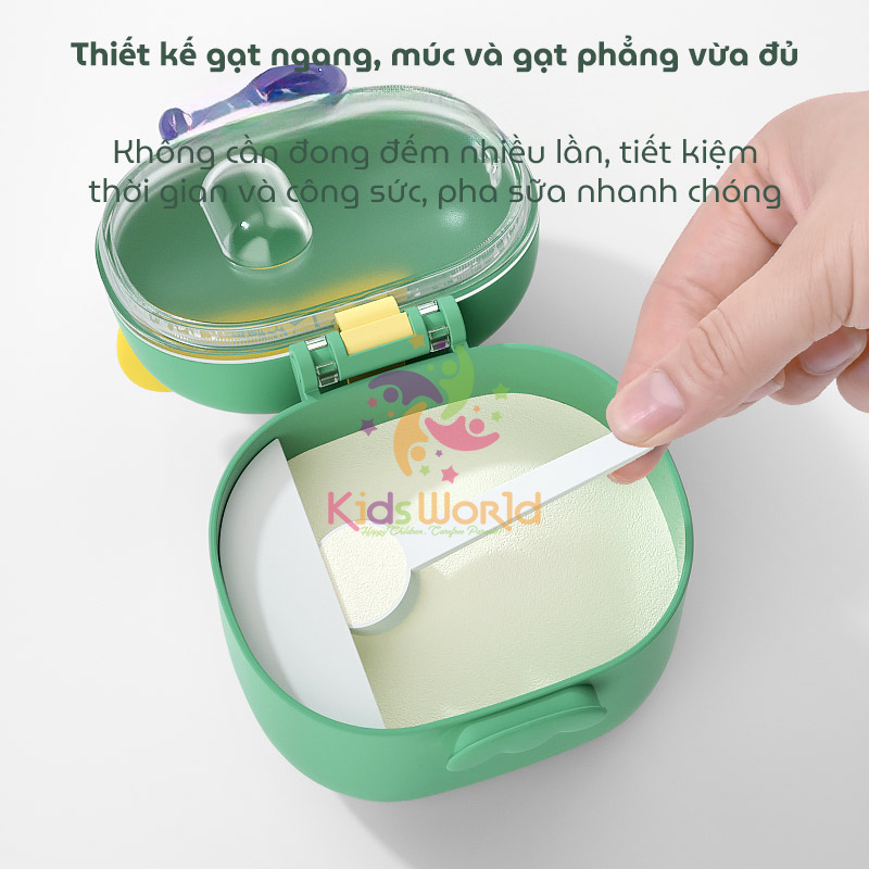 Hộp đựng sữa bột, trữ sữa bột cho bé di động KidsWorld hình khủng long dễ thương kèm thìa tiện lợi cho bé khi đi chơi, du lịch