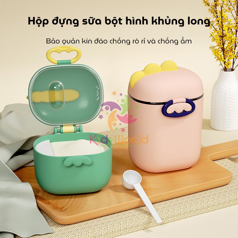 Hộp đựng sữa bột, trữ sữa bột cho bé di động KidsWorld hình khủng long dễ thương kèm thìa tiện lợi cho bé khi đi chơi, du lịch