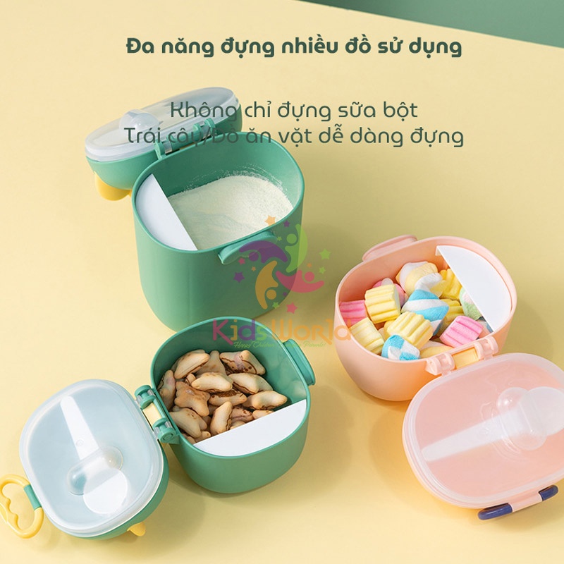 Hộp đựng sữa bột, trữ sữa bột cho bé di động KidsWorld hình khủng long dễ thương kèm thìa tiện lợi cho bé khi đi chơi, du lịch