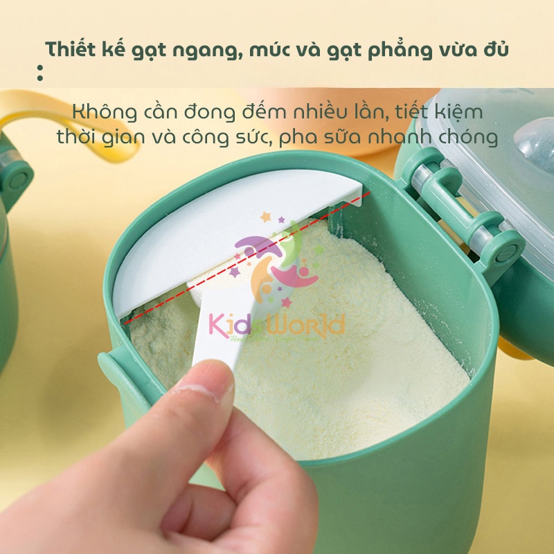 Hộp đựng sữa bột, trữ sữa bột cho bé di động KidsWorld hình khủng long dễ thương kèm thìa tiện lợi cho bé khi đi chơi, du lịch