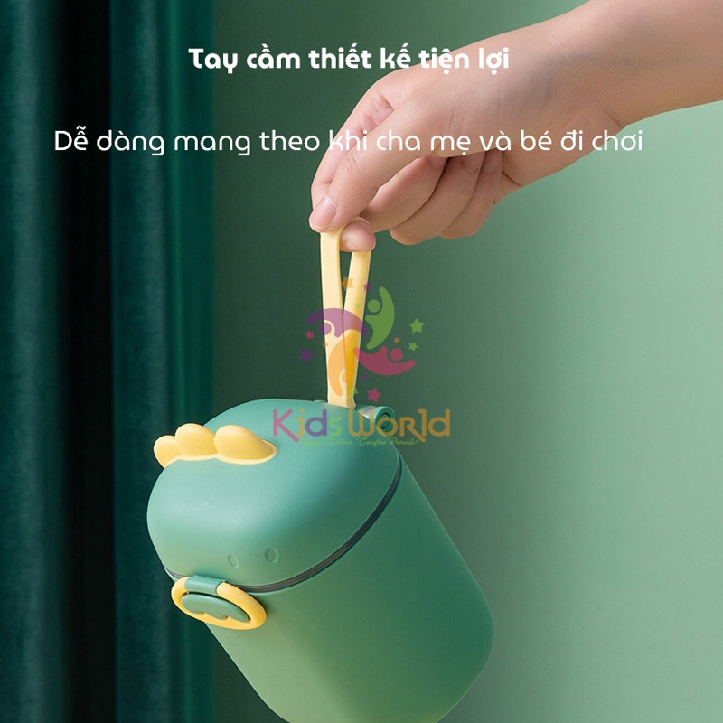 Hộp đựng sữa bột, trữ sữa bột cho bé di động KidsWorld hình khủng long dễ thương kèm thìa tiện lợi cho bé khi đi chơi, du lịch