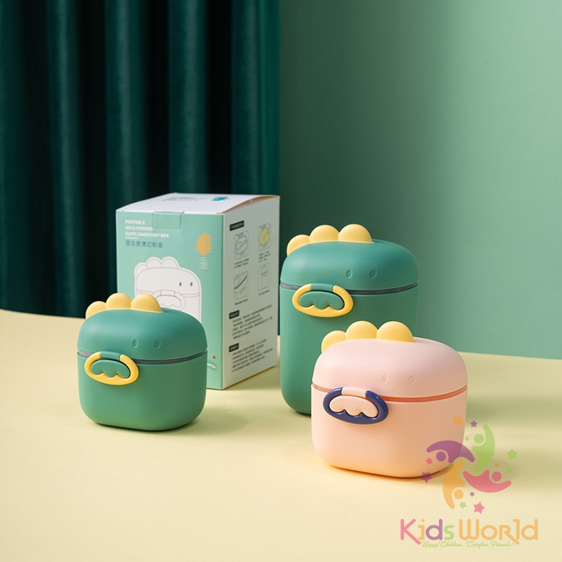 Hộp đựng sữa bột, trữ sữa bột cho bé di động KidsWorld hình khủng long dễ thương kèm thìa tiện lợi cho bé khi đi chơi, du lịch
