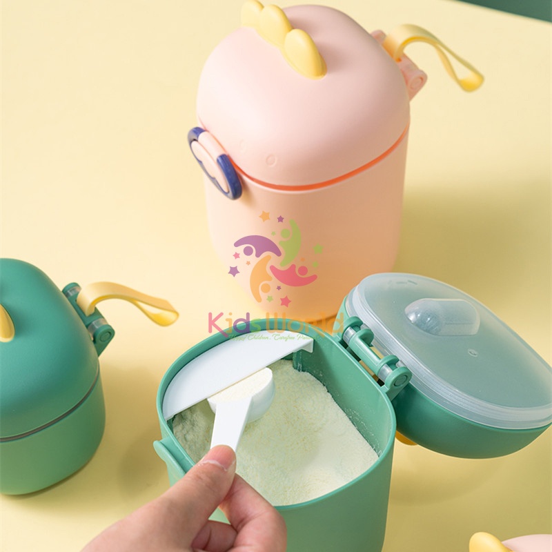 Hộp đựng sữa bột, trữ sữa bột cho bé di động KidsWorld hình khủng long dễ thương kèm thìa tiện lợi cho bé khi đi chơi, du lịch
