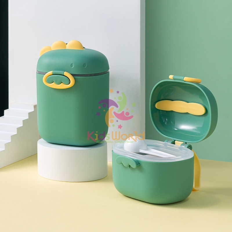 Hộp đựng sữa bột, trữ sữa bột cho bé di động KidsWorld hình khủng long dễ thương kèm thìa tiện lợi cho bé khi đi chơi, du lịch