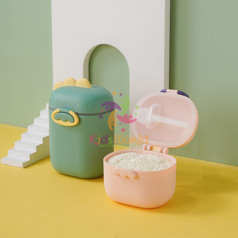 Hộp đựng sữa bột, trữ sữa bột cho bé di động KidsWorld hình khủng long dễ thương kèm thìa tiện lợi cho bé khi đi chơi, du lịch