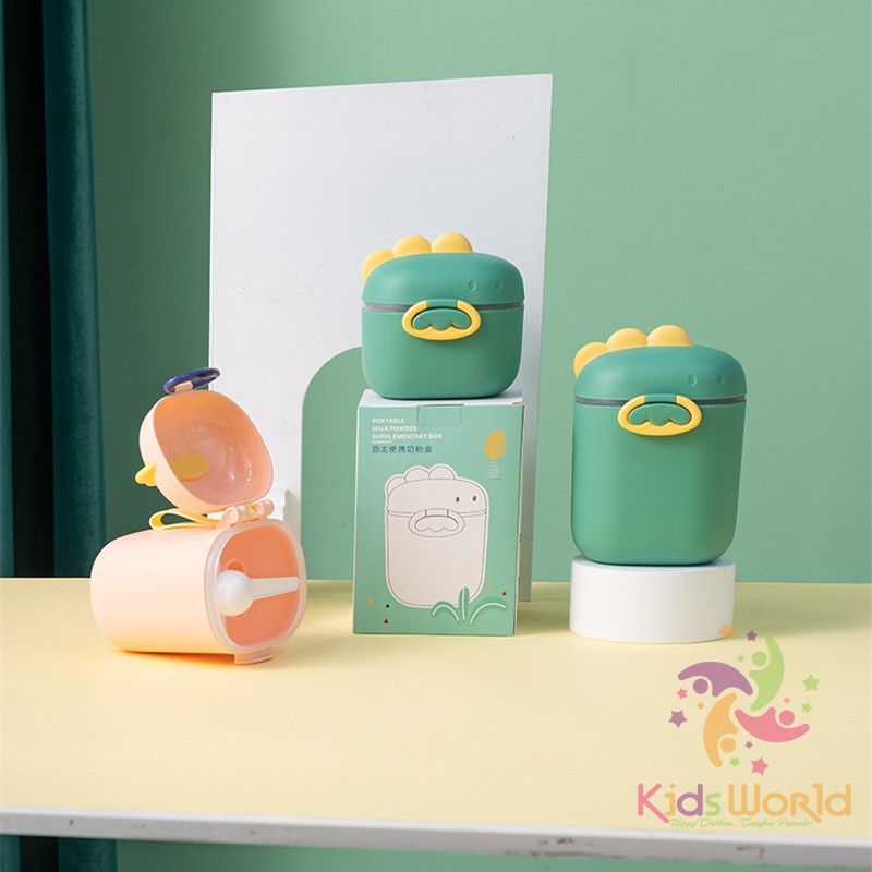 Hộp đựng sữa bột, trữ sữa bột cho bé di động KidsWorld hình khủng long dễ thương kèm thìa tiện lợi cho bé khi đi chơi, du lịch