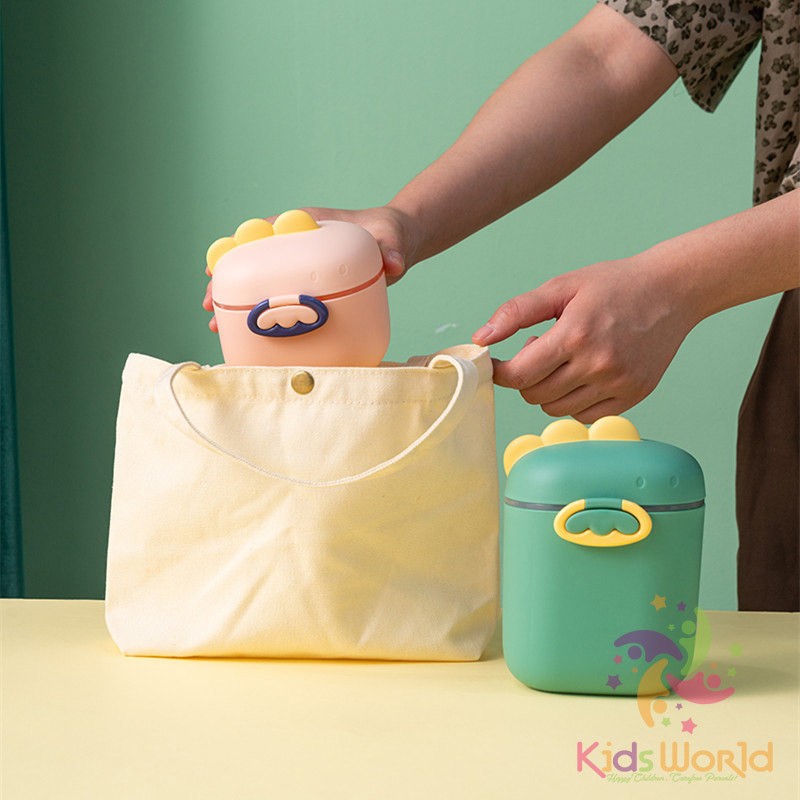 Hộp đựng sữa bột, trữ sữa bột cho bé di động KidsWorld hình khủng long dễ thương kèm thìa tiện lợi cho bé khi đi chơi, du lịch