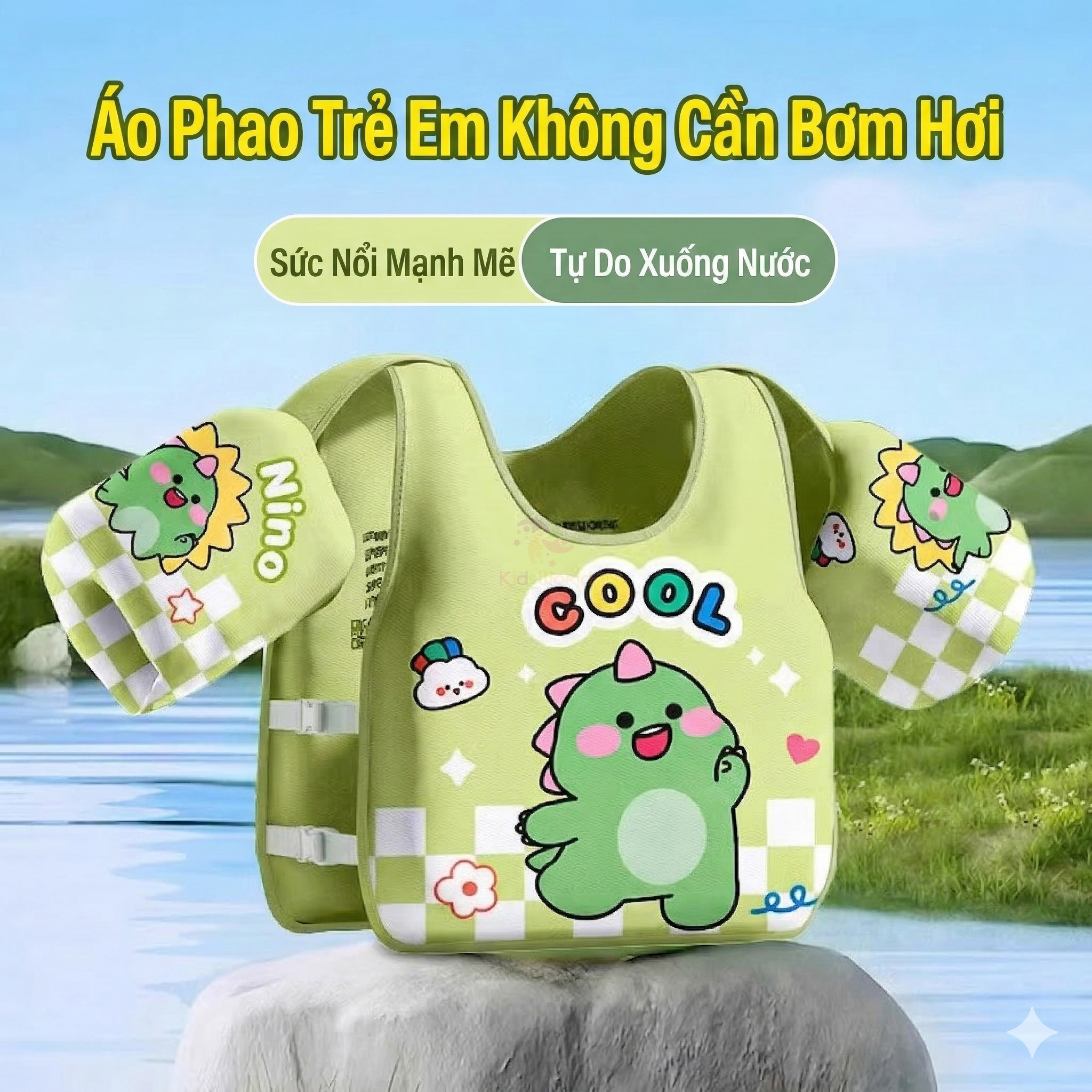 Áo phao tập bơi cho bé cao cấp không cần bơm hơi, siêu nhẹ an toàn tuyệt đối, thiết kế chống lật thông minh