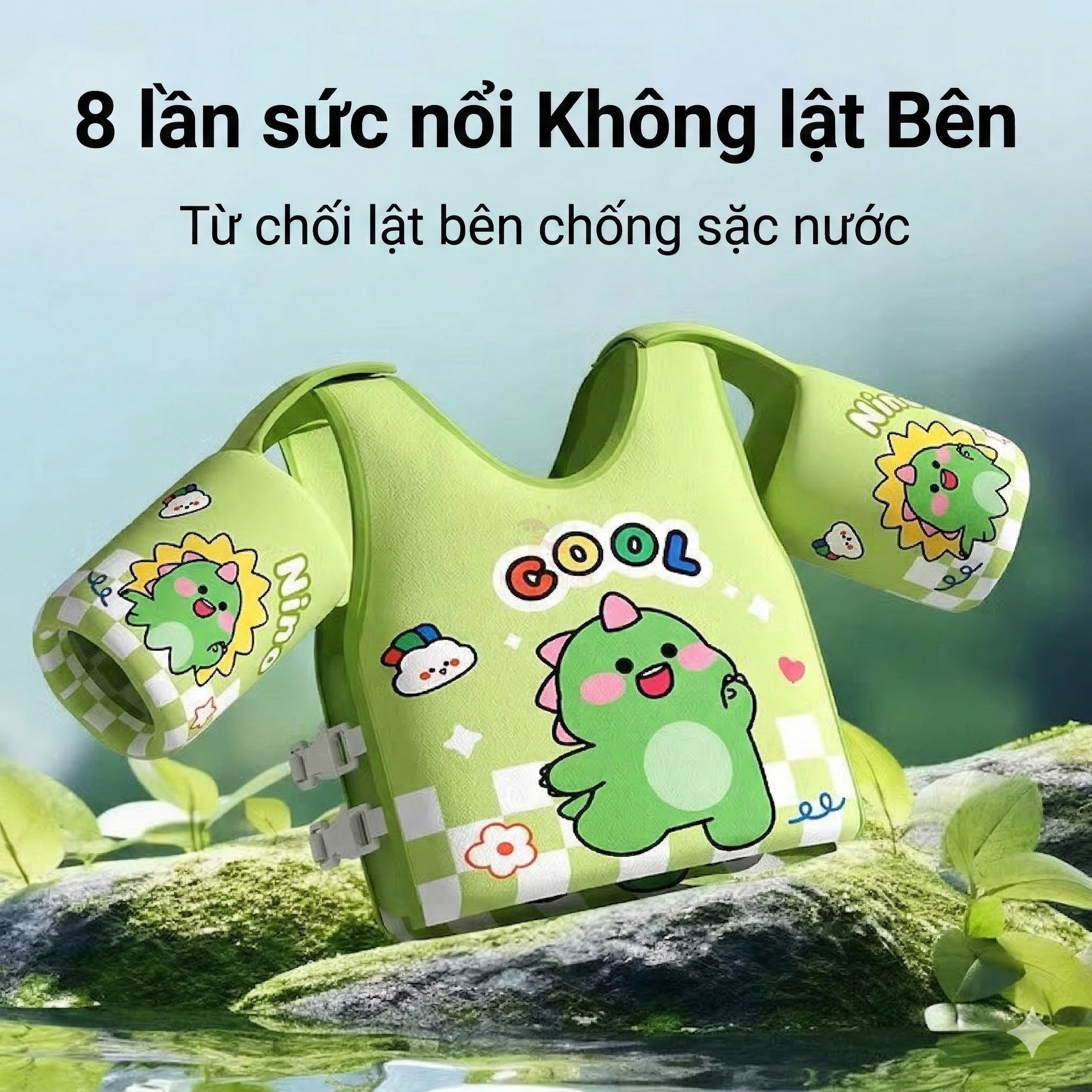 Áo phao tập bơi cho bé cao cấp không cần bơm hơi, siêu nhẹ an toàn tuyệt đối, thiết kế chống lật thông minh