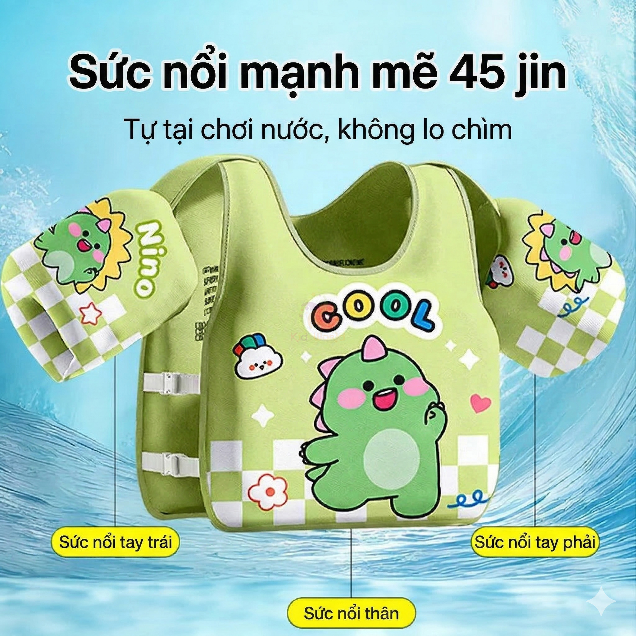 Áo phao tập bơi cho bé cao cấp không cần bơm hơi, siêu nhẹ an toàn tuyệt đối, thiết kế chống lật thông minh