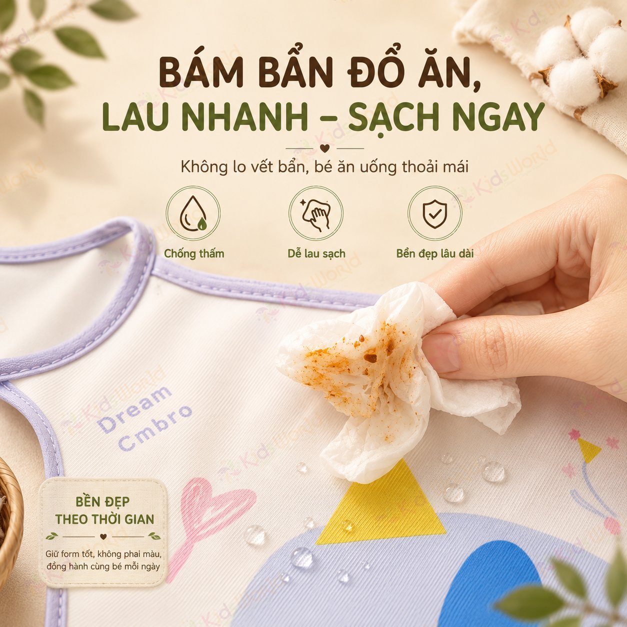 Áo yếm ăn dặm cho bé thiết kế cánh thiên thần chống thấm nước chống bám bẩn siêu nhẹ dễ vệ sinh