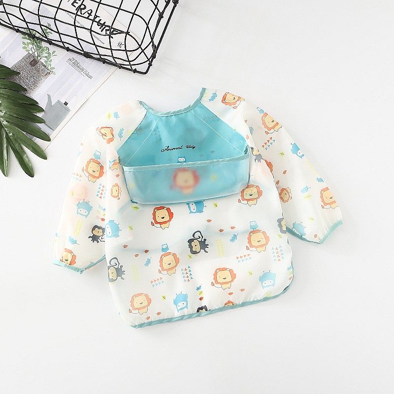 Áo yếm ăn dặm dài tay có máng hứng chống thấm sạch sẽ cho bé 12-36 tháng