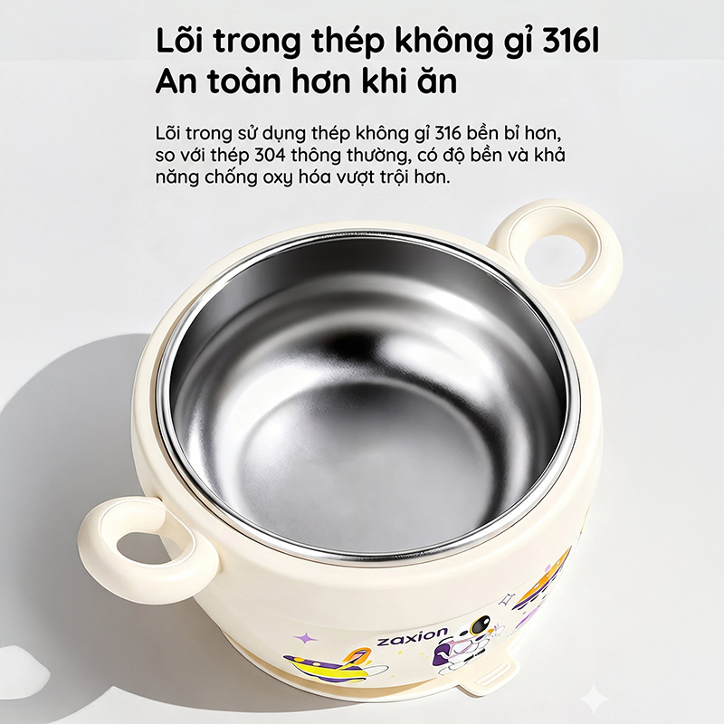 Bát ăn dặm cho bé giữ nhiệt Zaxion phiên bản phi hành gia inox 316 cao cấp