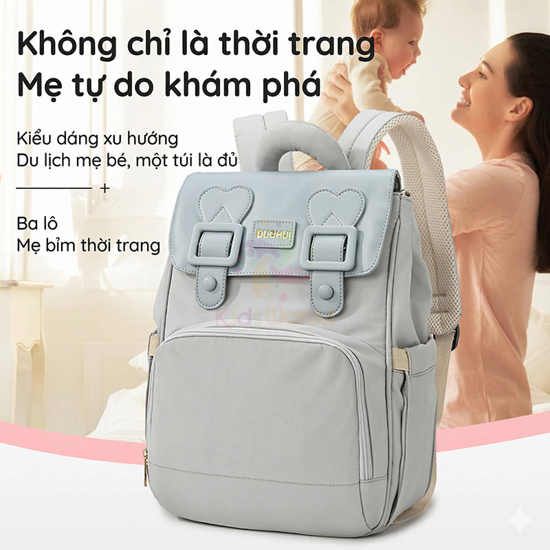 Balo bỉm sữa giữ nhiệt bình sữa DUOHUI sức chứa lớn thời trang cao cấp đựng đồ cho mẹ và bé