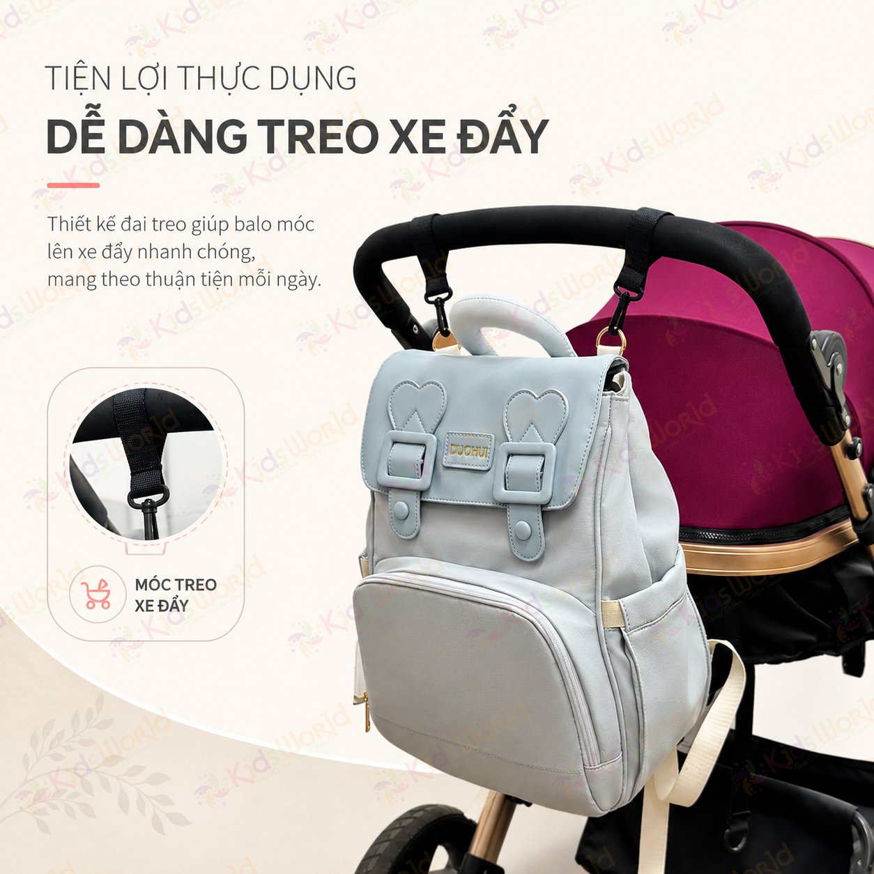 Balo bỉm sữa giữ nhiệt bình sữa DUOHUI sức chứa lớn thời trang cao cấp đựng đồ cho mẹ và bé