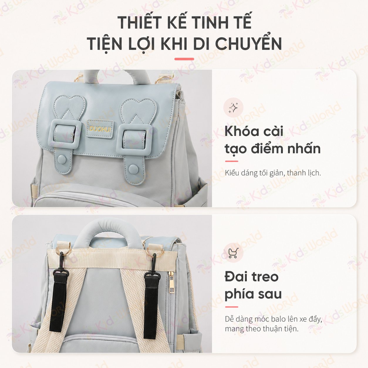 Balo bỉm sữa giữ nhiệt bình sữa DUOHUI sức chứa lớn thời trang cao cấp đựng đồ cho mẹ và bé