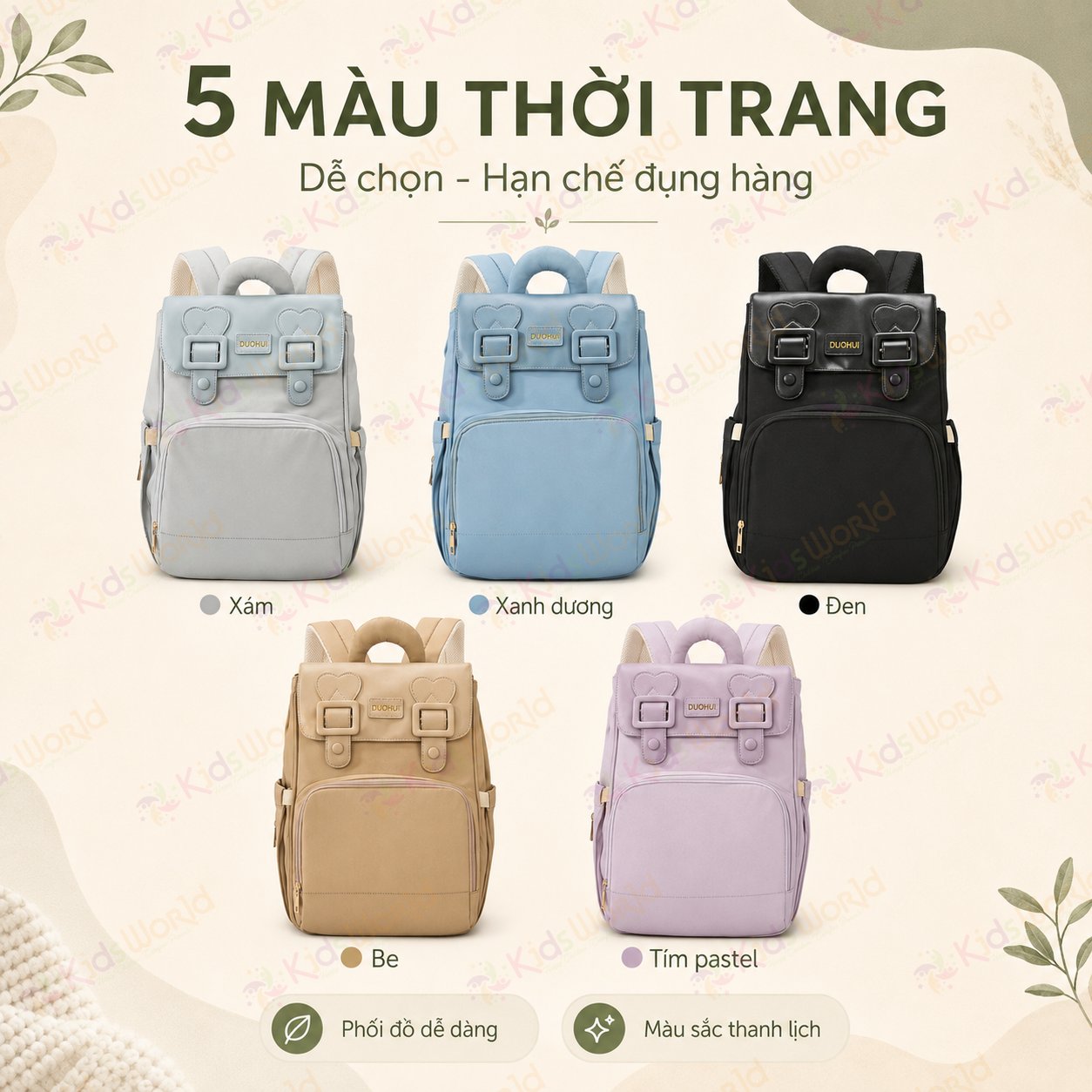Balo bỉm sữa giữ nhiệt bình sữa DUOHUI sức chứa lớn thời trang cao cấp đựng đồ cho mẹ và bé