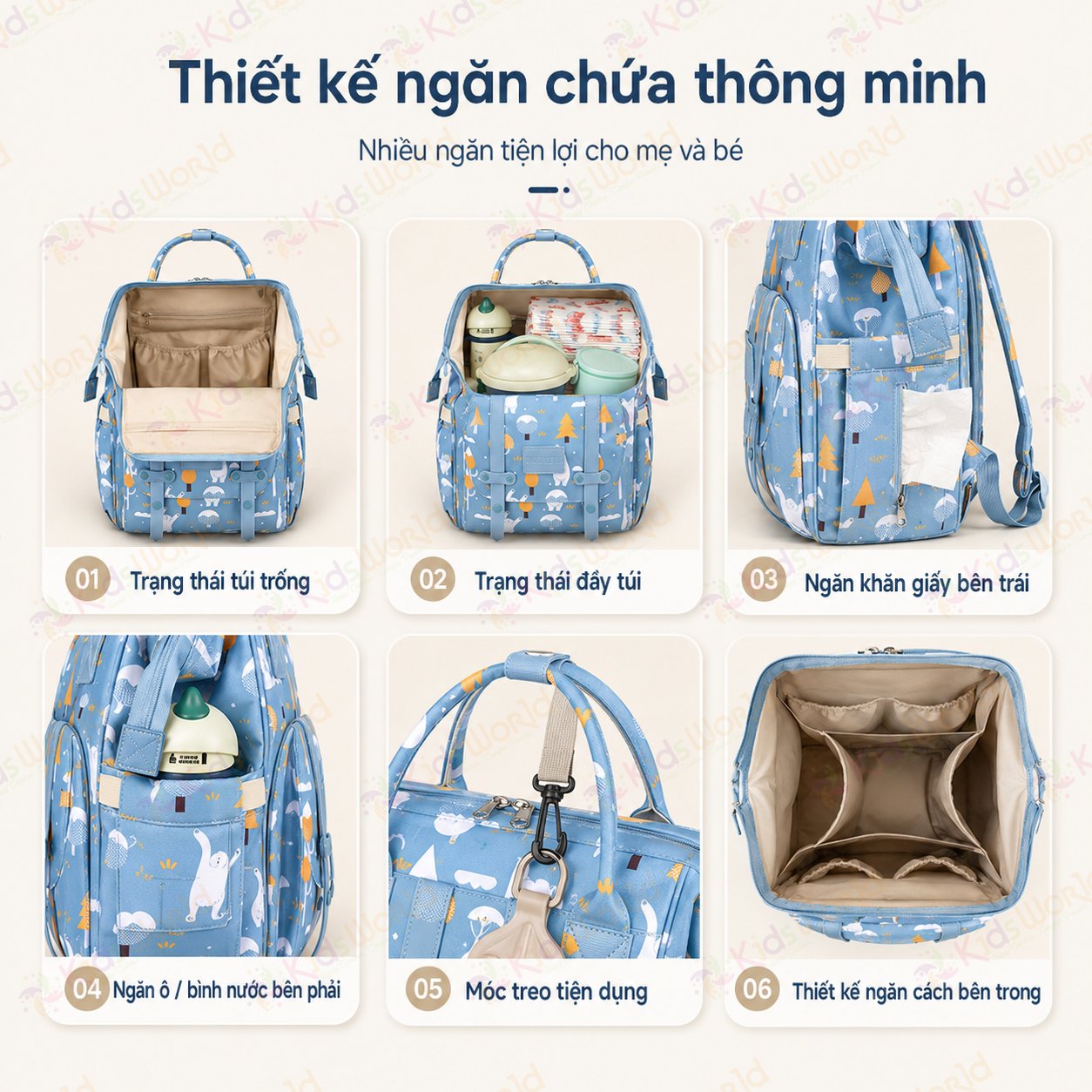 Balo đựng đồ bỉm sữa cho mẹ và bé Care Free Fox đa năng dung tích lớn, chống thấm, giữ nhiệt bình sữa, nhiều ngăn, cổng sạc USB