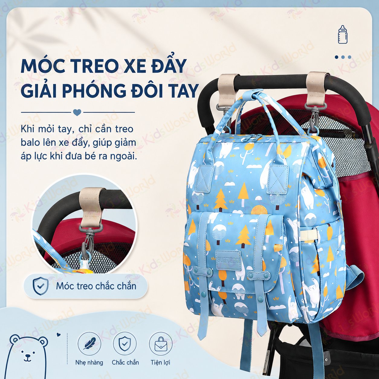 Balo đựng đồ bỉm sữa cho mẹ và bé Care Free Fox đa năng dung tích lớn, chống thấm, giữ nhiệt bình sữa, nhiều ngăn, cổng sạc USB