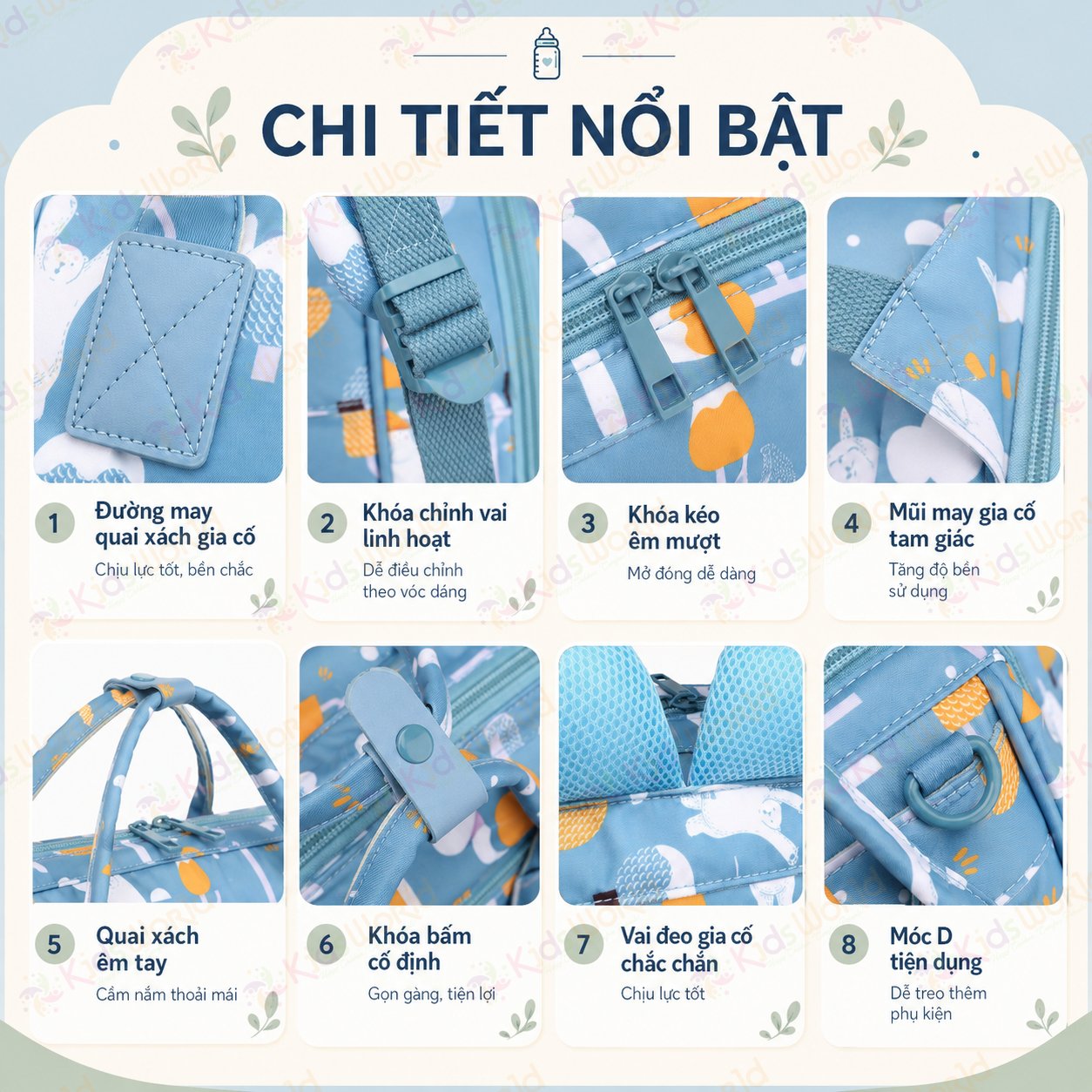 Balo đựng đồ bỉm sữa cho mẹ và bé Care Free Fox đa năng dung tích lớn, chống thấm, giữ nhiệt bình sữa, nhiều ngăn, cổng sạc USB