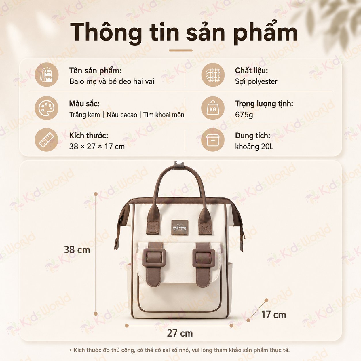 Balo đựng đồ bỉm sữa cho mẹ và bé Fashion dung tích 20L chống thấm nước, nhiều ngăn khoa học, quai đeo êm vai, túi đựng tã phía trước tiện lợi