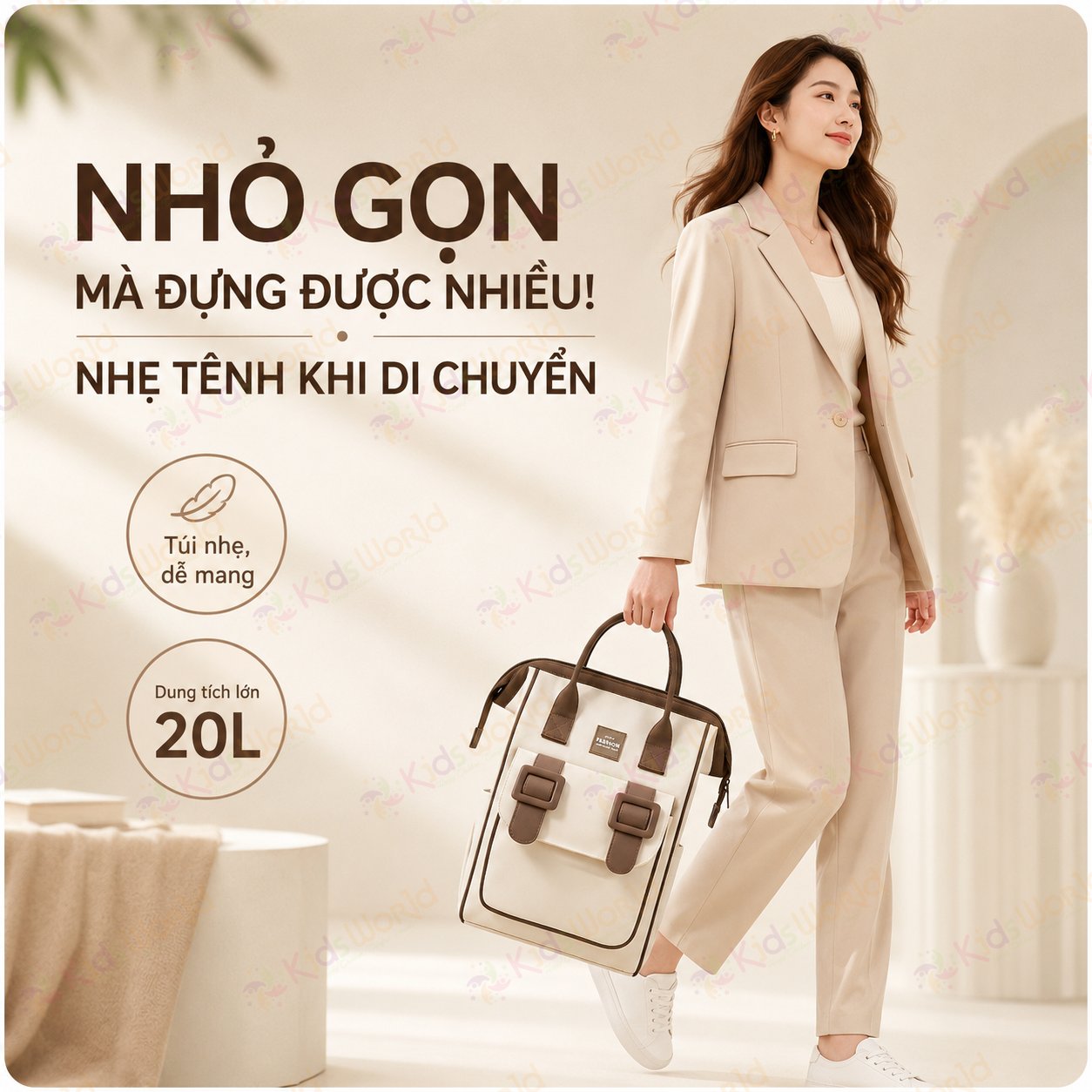 Balo đựng đồ bỉm sữa cho mẹ và bé Fashion dung tích 20L chống thấm nước, nhiều ngăn khoa học, quai đeo êm vai, túi đựng tã phía trước tiện lợi