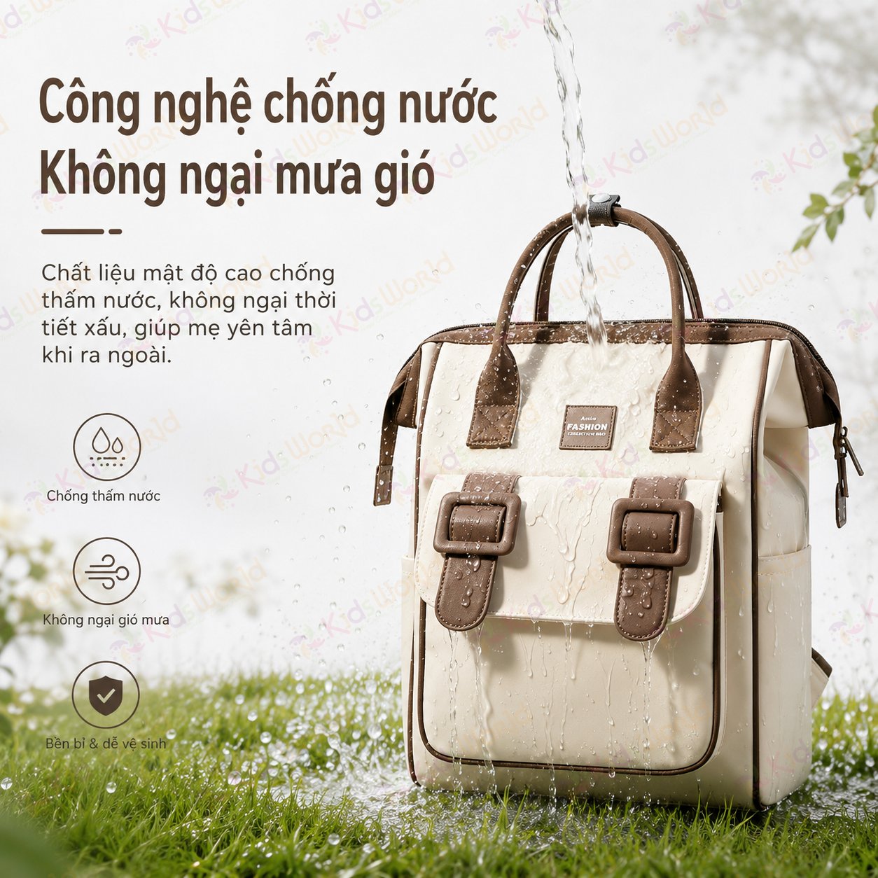 Balo đựng đồ bỉm sữa cho mẹ và bé Fashion dung tích 20L chống thấm nước, nhiều ngăn khoa học, quai đeo êm vai, túi đựng tã phía trước tiện lợi