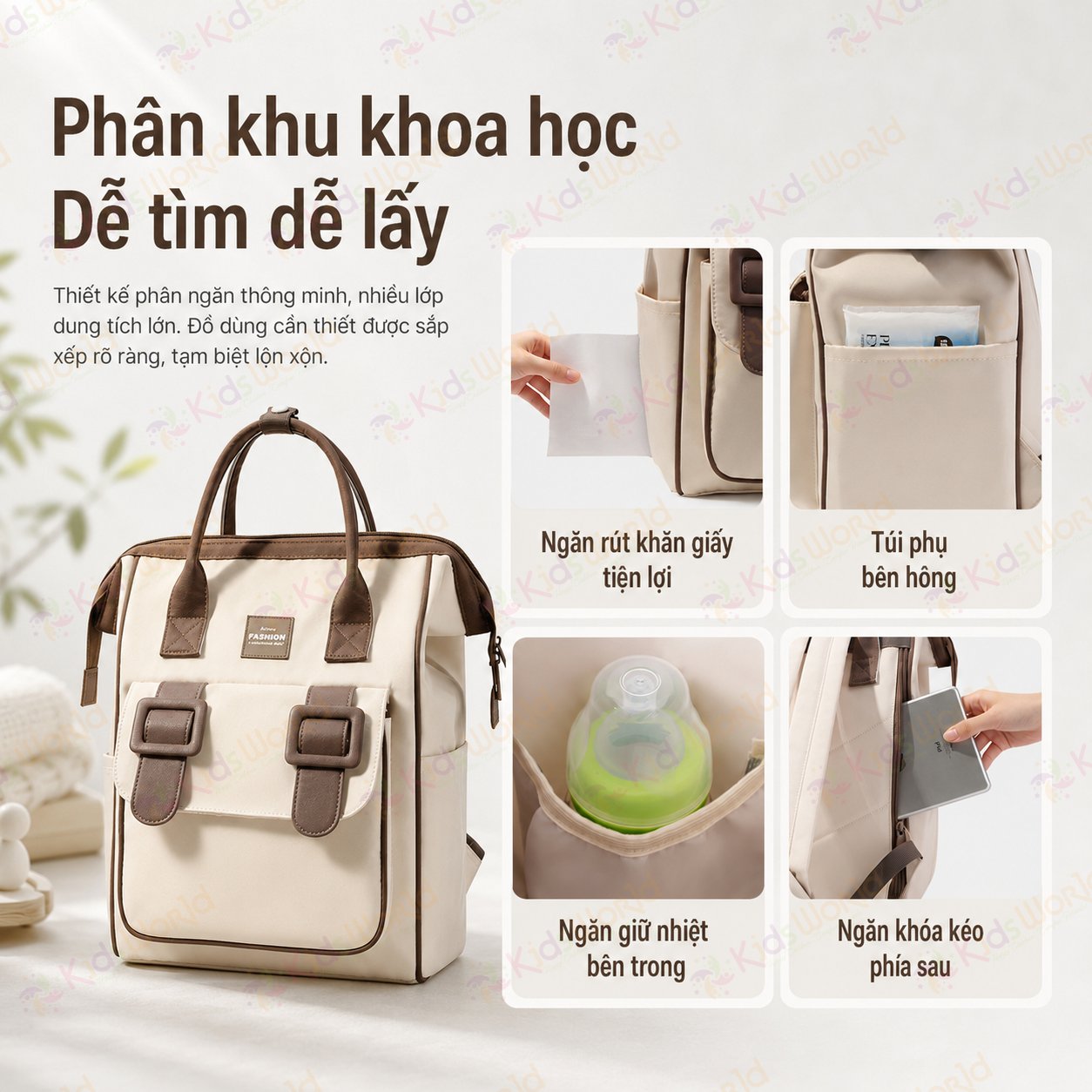 Balo đựng đồ bỉm sữa cho mẹ và bé Fashion dung tích 20L chống thấm nước, nhiều ngăn khoa học, quai đeo êm vai, túi đựng tã phía trước tiện lợi