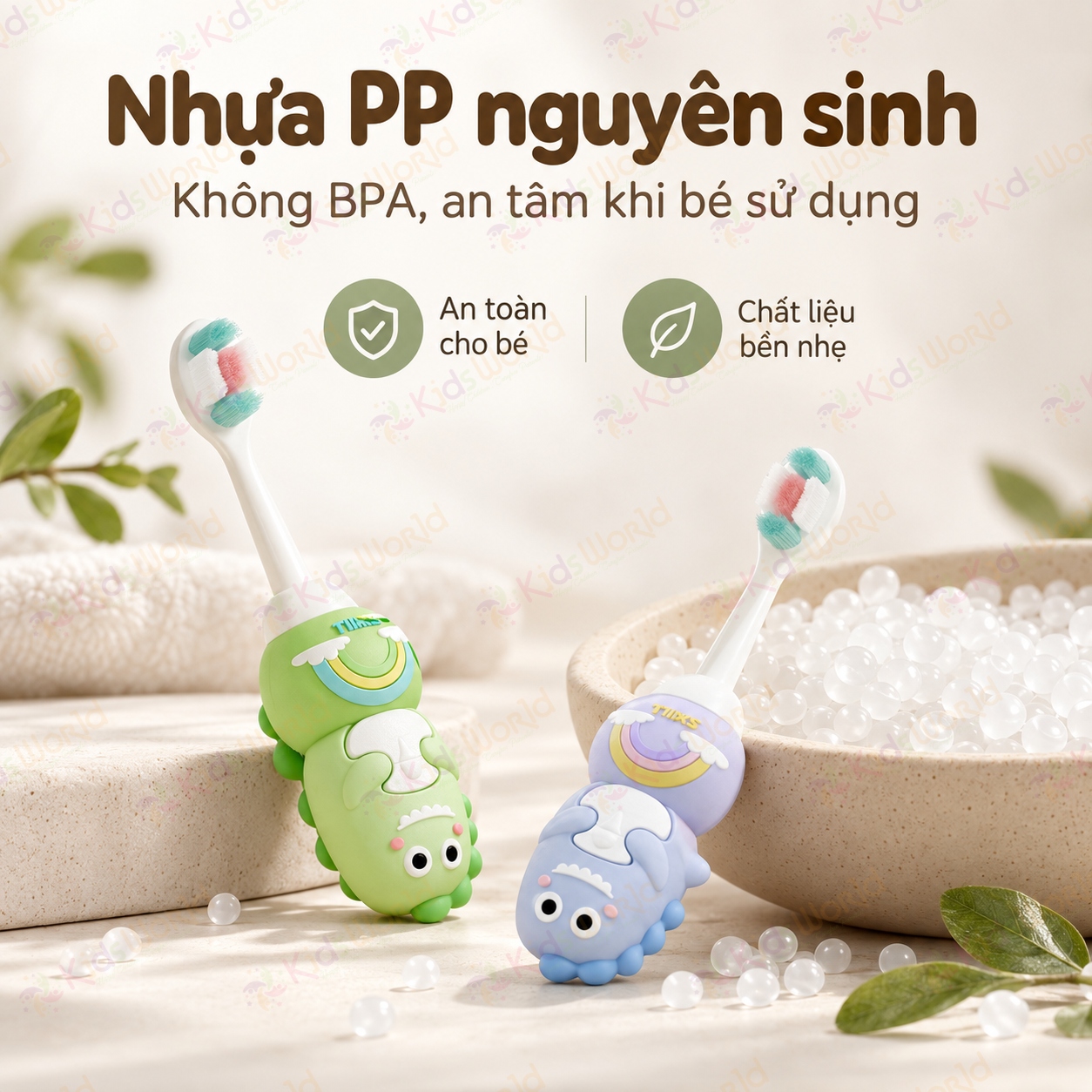 Bàn chải đánh răng cho bé OralGos hình khủng long 0–6 tuổi, lông pbt siêu mềm 0.12mm, tay cầm chống trượt
